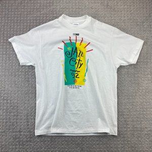 Vintage Hanes Beefy Tee 90s Shirt Men Large L White Jazz City 92 Edmonton 1992